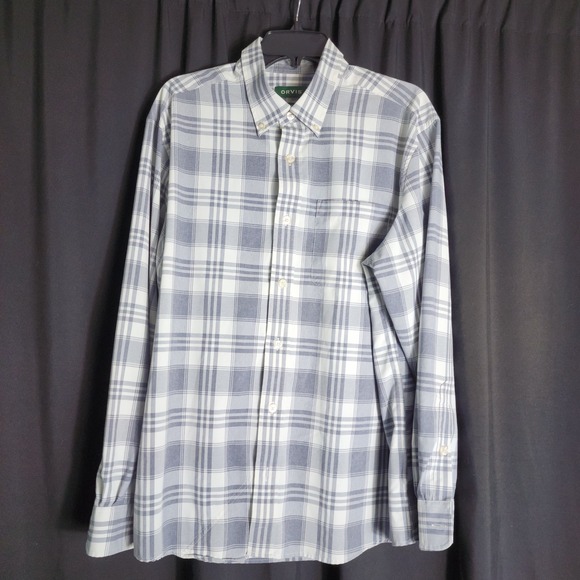 Orvis Other - Orvis Mens Active Fit Plaid Button Down Shirt Blue White Long Sleeve Large